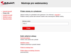 Nástroje pro webmastery přidání stránky do vyhledávání Seznam.cz